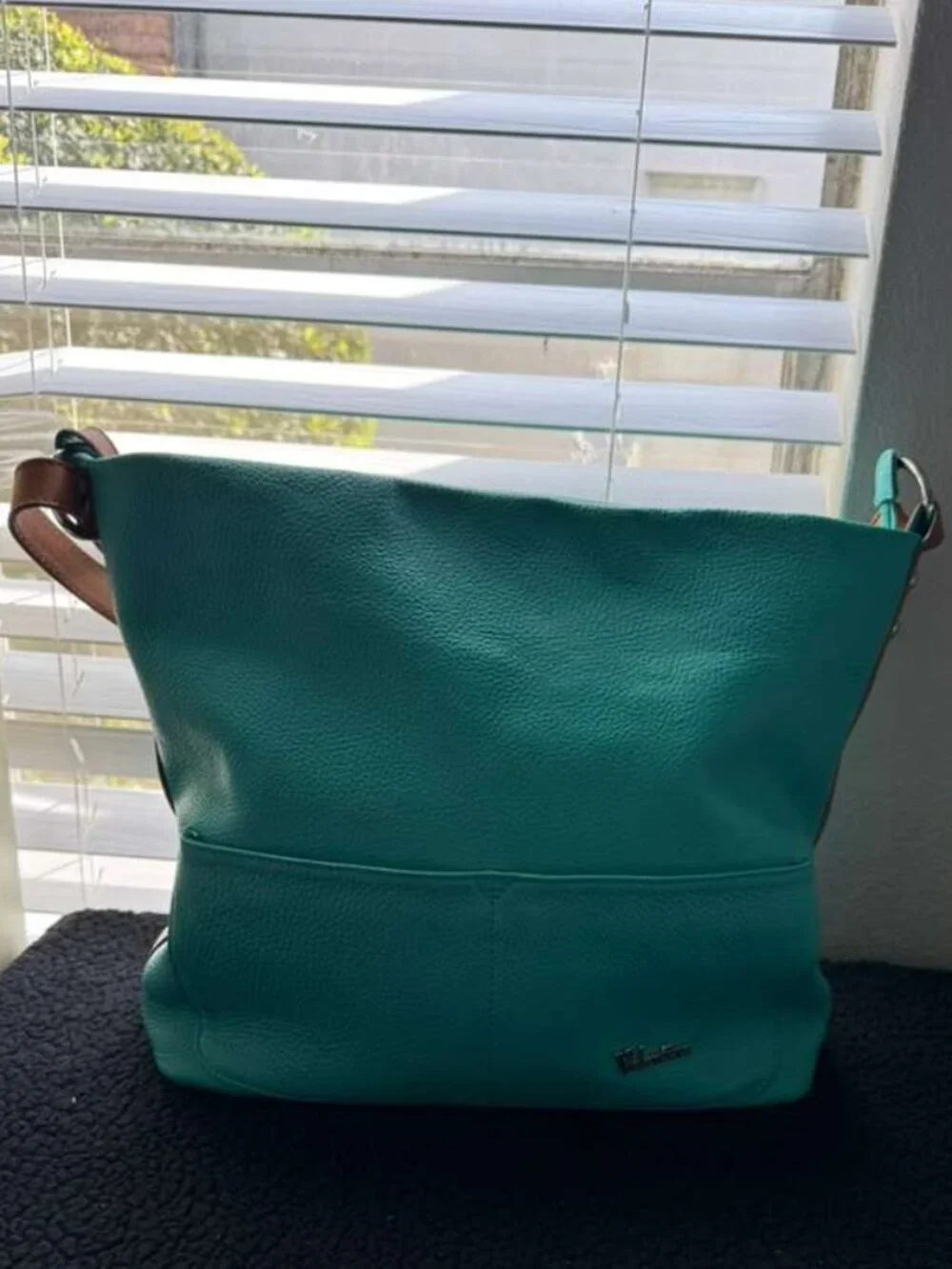 Valentina Turquoise Pebbled Leather Hobo with Brown Strap